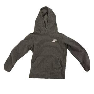 NIKE Kids Boys‎ Girls Unisex Hoodie Dark Gray White Swoosh Black Tag Sz M / Sz 6